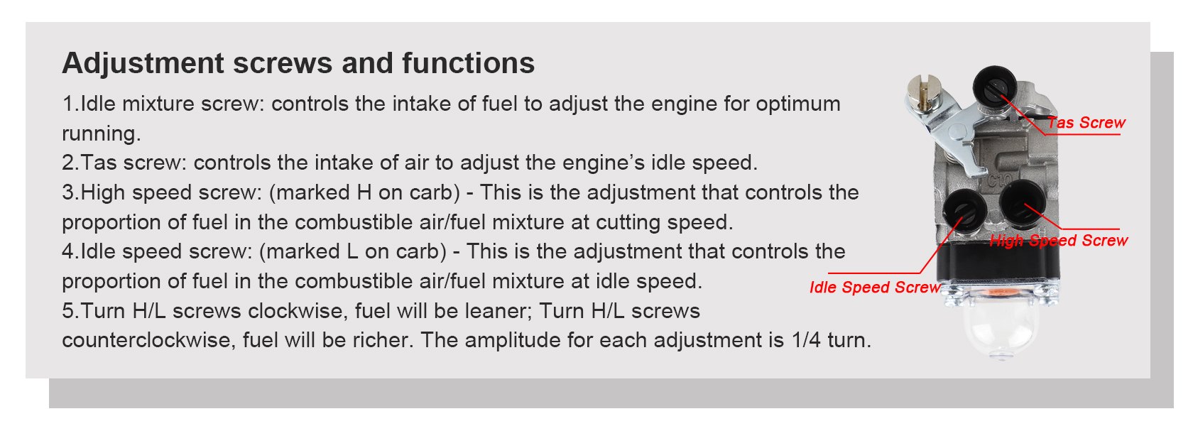 Huztl chart: carburetor adjustment screws and their functions